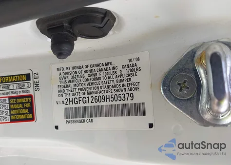 2009 Honda Civic Lx z USA, uszkodzony, nr VIN 2HGFG12609H505379